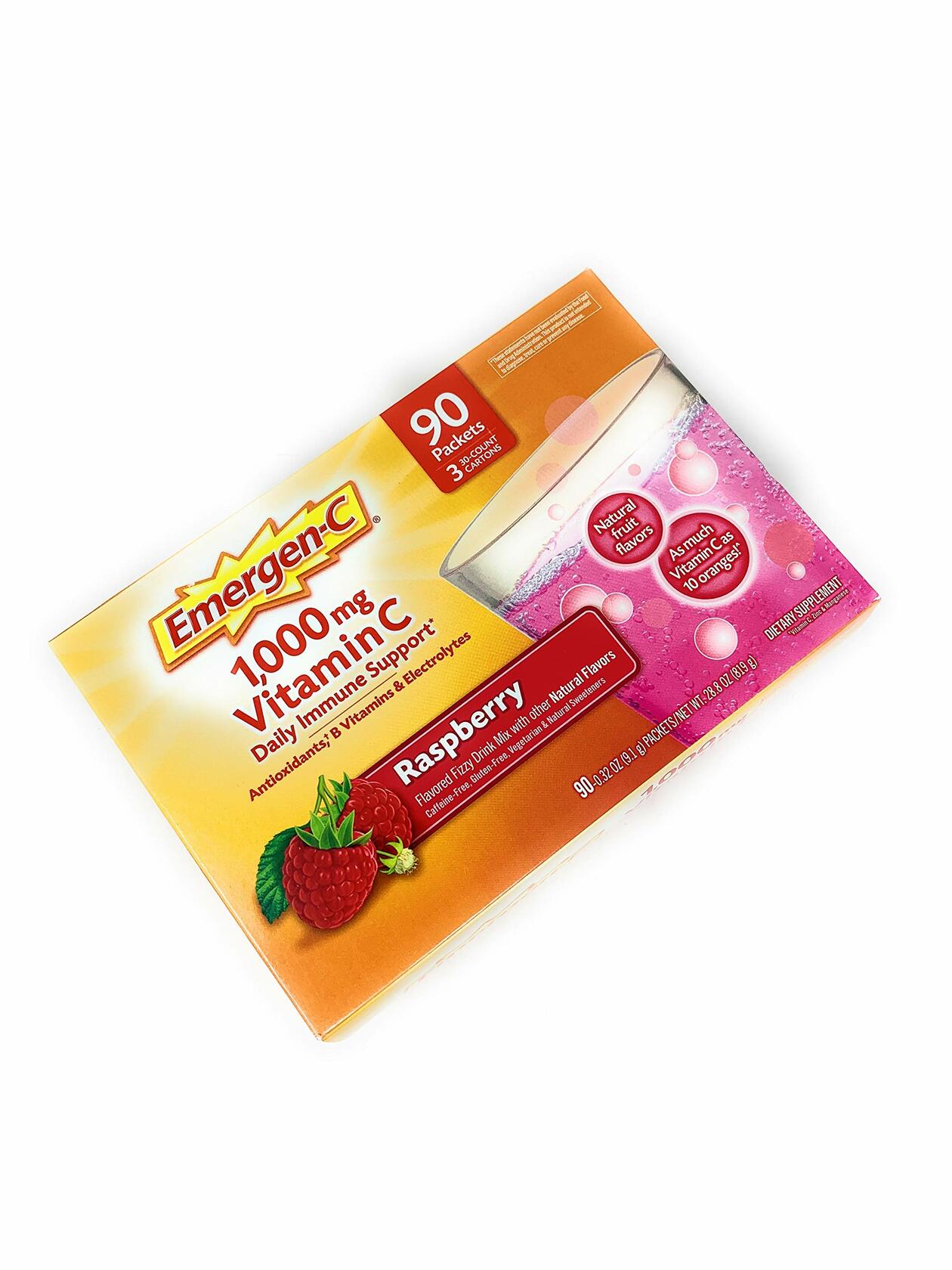 Emergen-C Dietary Supplement, 1,000mg Vitamin C, Raspberry Flavor, 90-Count