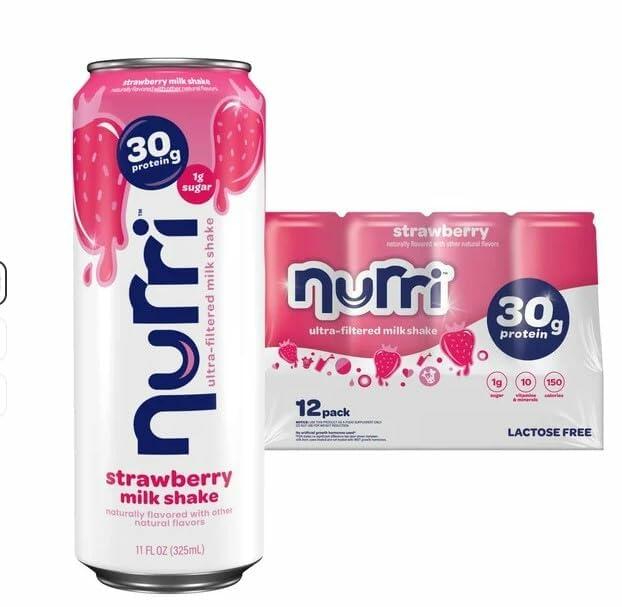 Nurri - 30g Protein Ultra Filtered Milk Shake � Strawberry - Lactose Free, Low Sugar, 150 Calories, 10 Vitamins and Minerals - 11 fl oz, 12 Cans