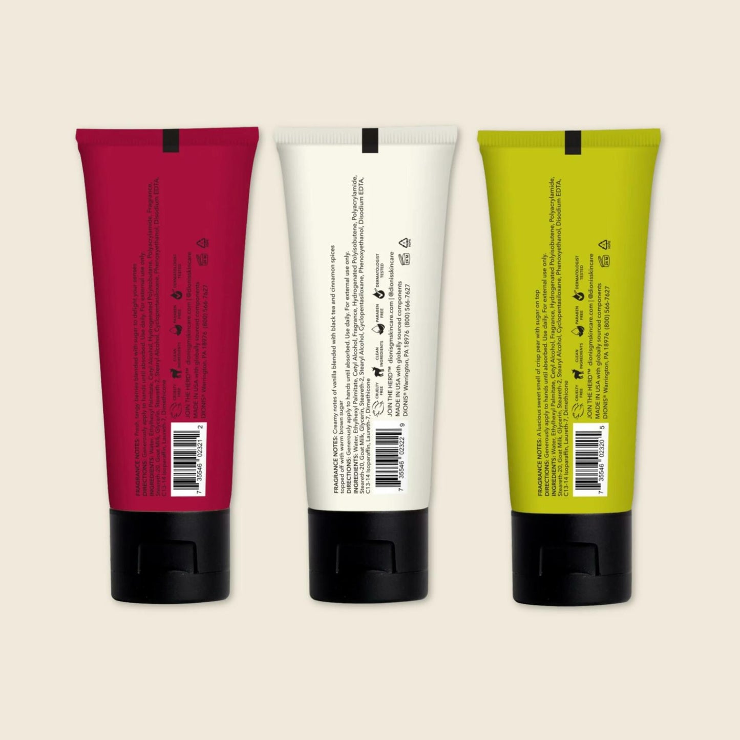 Dionis Goat Milk Skincare Assorted Scented Hand Cream 3 Pack, 2.5oz Travel Size Self Care Moisturizing Lotion For Women, Vitamins & Minerals Hydrate Dry Skin - Cruelty Free, Paraben Free