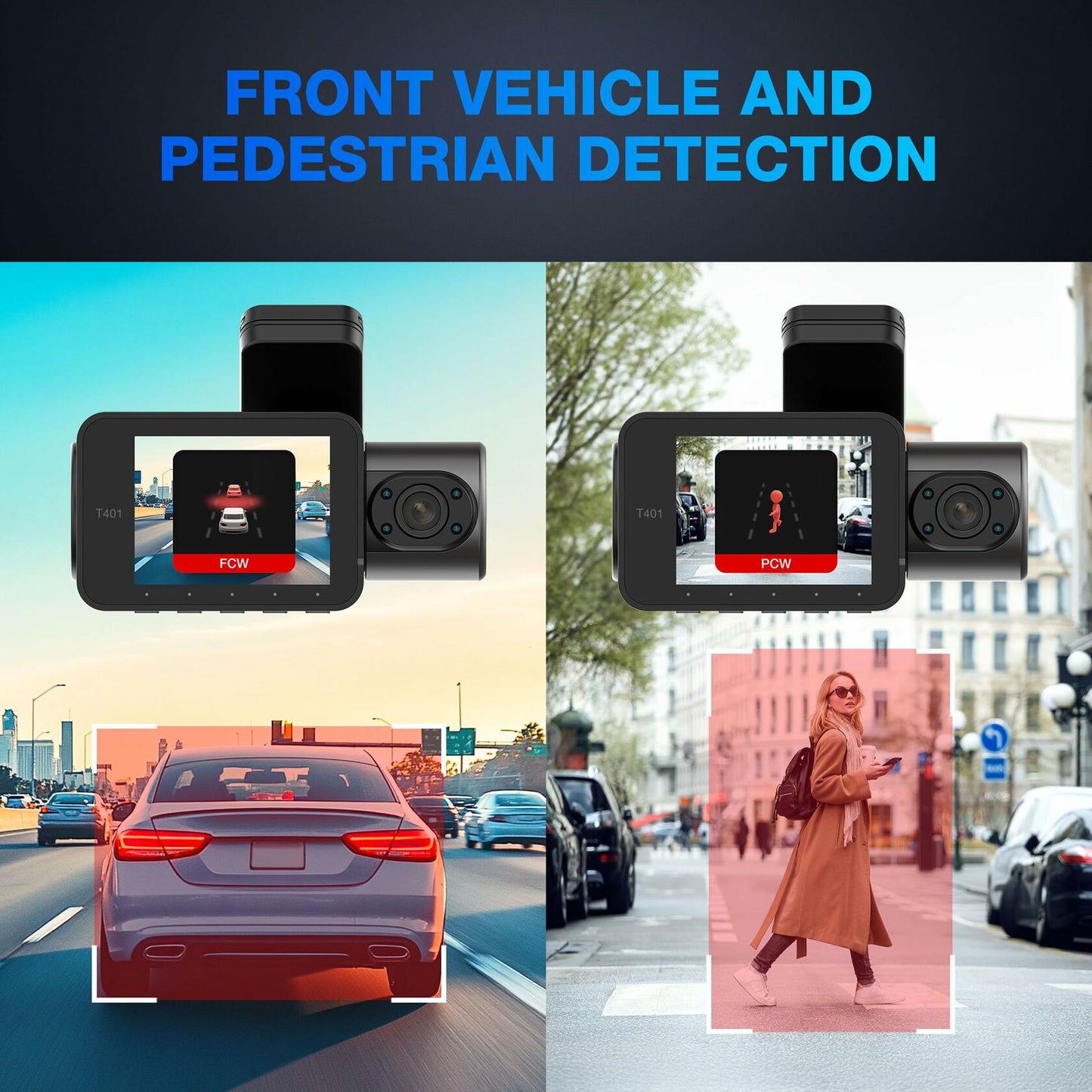 Type S T402 4K Dual View 2-Channel Dash Cam with Adaptive AI-Powered Driver Assistance and 1080p Interior Surveillance Cam