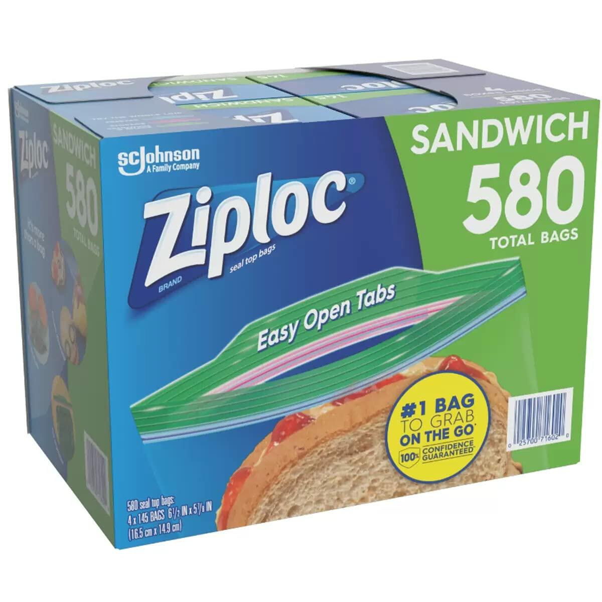 Ziploc Easy Open Tabs Sandwich Bags 580, 145 Count (Pack of 4)