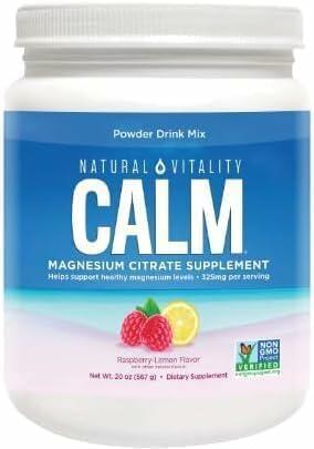 Natural*VitaIity Calm Magnesium Citrate Powder, Raspberry Lemon Flavor. 20OZ