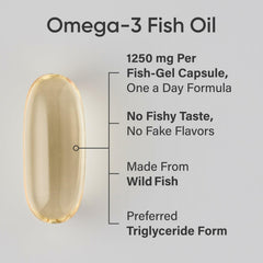 Sports Research Triple Strength Omega 3 Fish Oil - Burpless Fish Oil Supplement w/EPA & DHA Fatty Acids from Wild Caught Fish - Heart, Brain & Immune Support for Men & Women - 1250 mg, 150 ct
