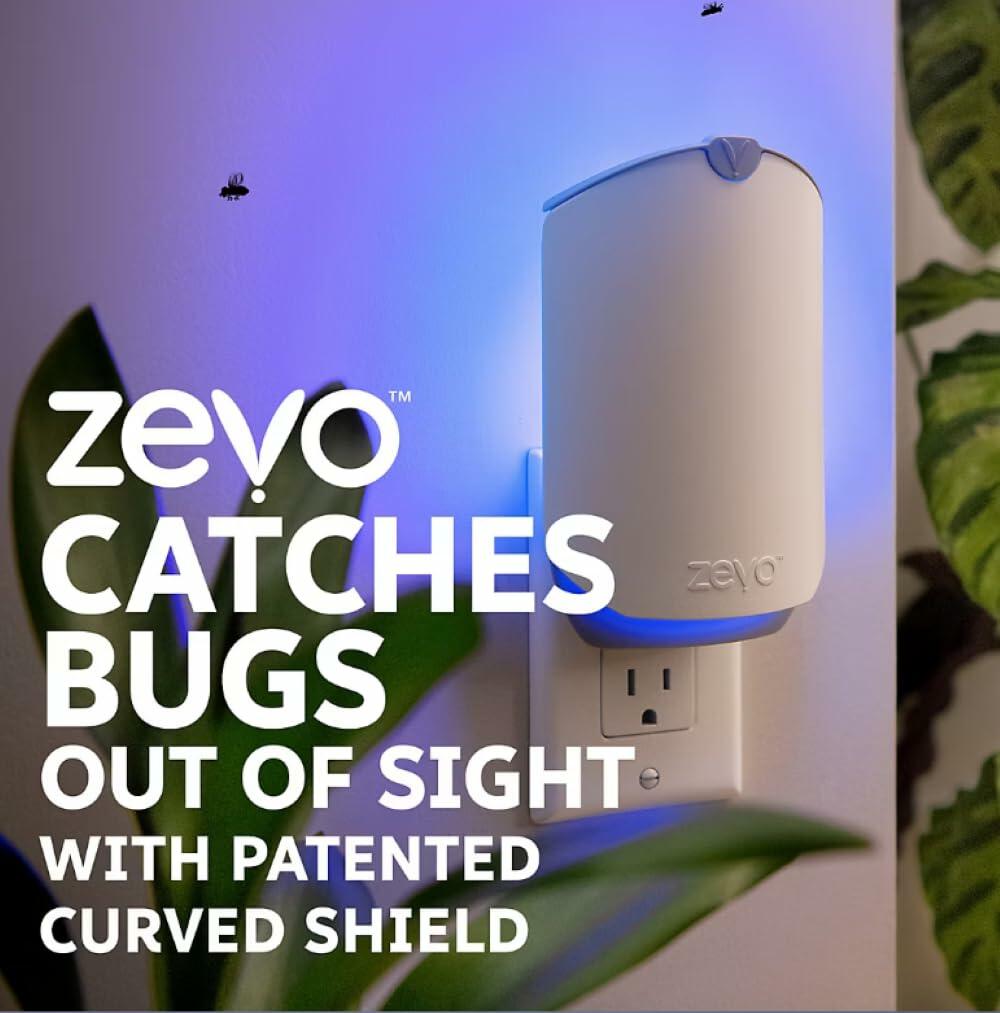 Zevo MAX Bug Catcher & Fly Trap for Indoor- Flying Insect Trap for Gnat, House & Fruit Flies - Use in Any Room - No-Mess Disposal (2 Device & 6 Cartridges)