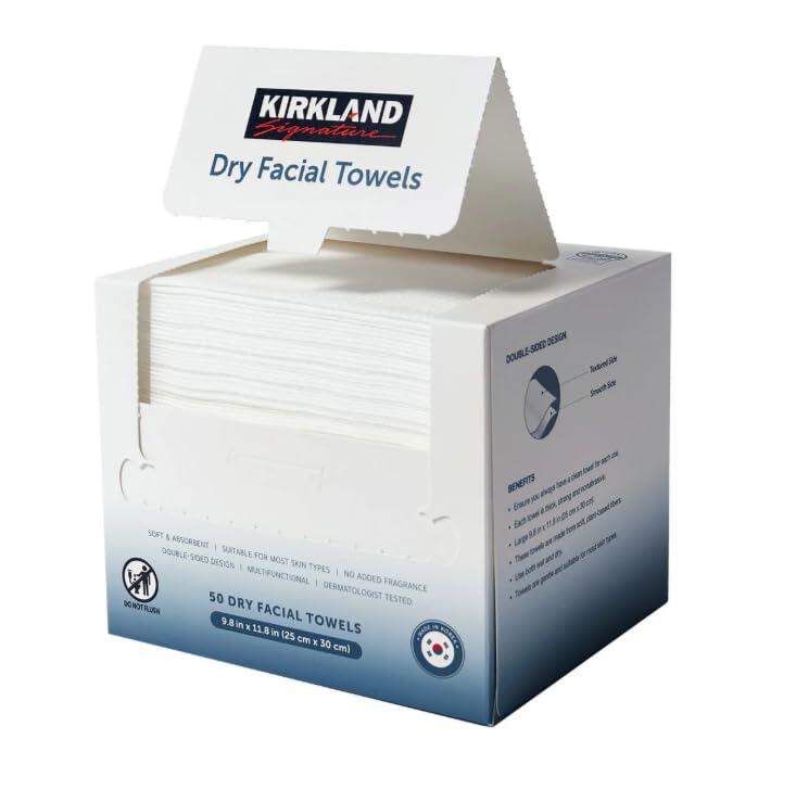 Kirkland Signature Daily Dry Facial Towels, 200-Count � Extra Soft Disposable Face Towels for Cleansing, Makeup Removal & Skincare � Gentle, Hygienic, Lint-Free