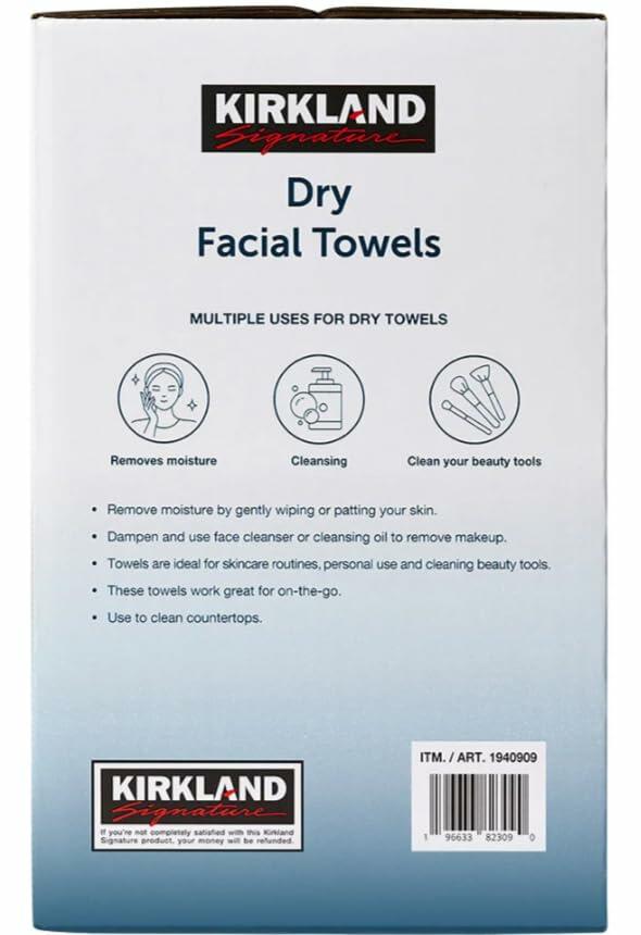 Kirkland Signature Daily Dry Facial Towels, 200-Count � Extra Soft Disposable Face Towels for Cleansing, Makeup Removal & Skincare � Gentle, Hygienic, Lint-Free