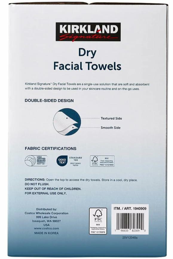 Kirkland Signature Daily Dry Facial Towels, 200-Count � Extra Soft Disposable Face Towels for Cleansing, Makeup Removal & Skincare � Gentle, Hygienic, Lint-Free