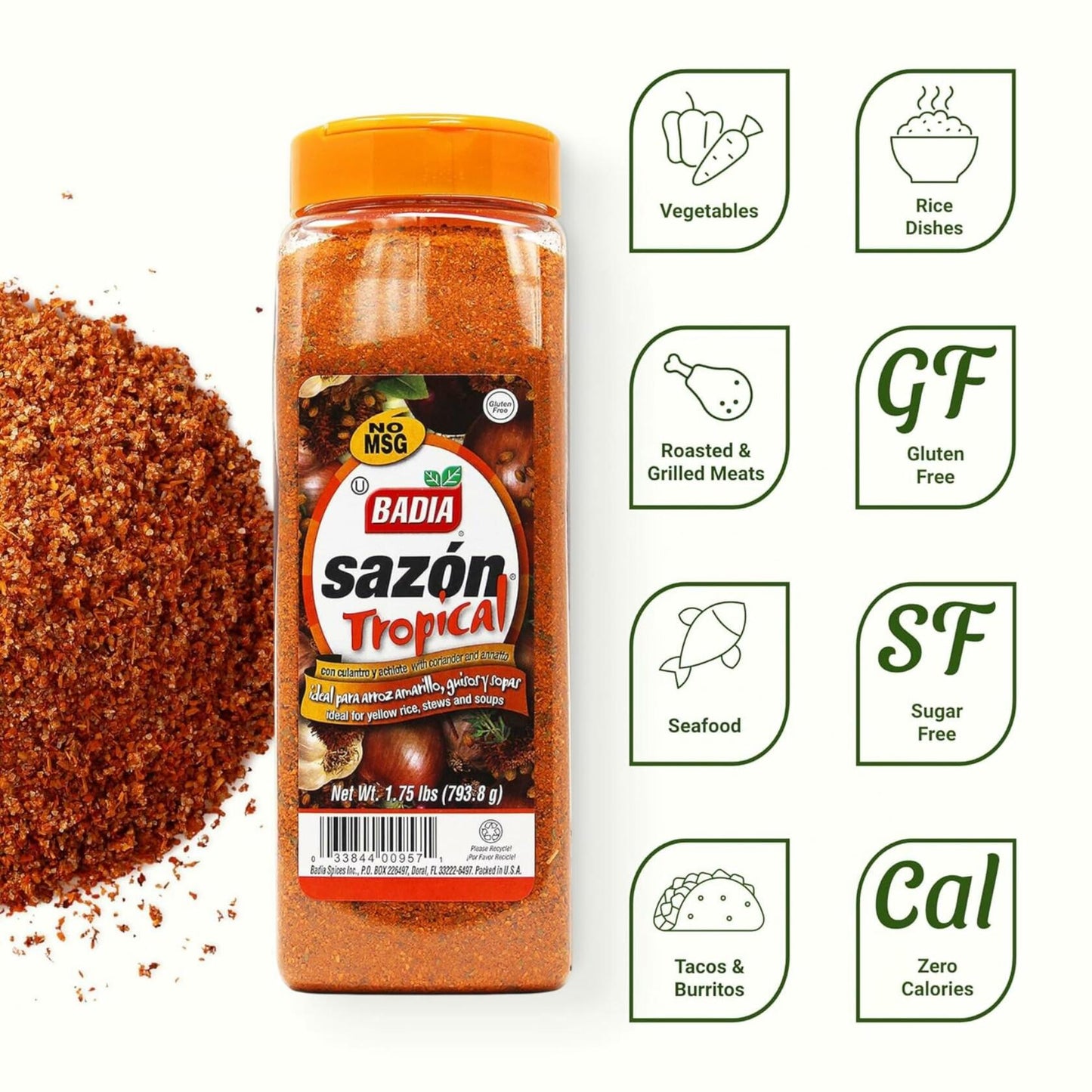 Badia Sazon Tropical with Coriander & Annatto, 28 oz � Authentic Latin & Caribbean Flavors, No MSG, Gluten Free