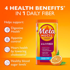 Metamucil 4-in-1 Psyllium Husk Fiber Supplement, Sugar-Free, 114 teaspoons, Orange Flavored, Daily Fiber Powder for Digestive Health, made with Plant-Based Psyllium Husk Fiber
