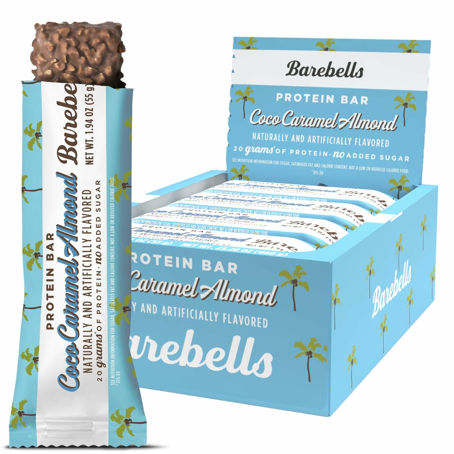 Barebells Protein Bars Coconut Caramel Almond - 12 Count, 20g High Protein Treats - Chocolate Nutrition Bar with 1g Total Sugars - On-The-Go Breakfast or Post-Workout Snack