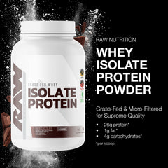 RAW Whey Isolate Protein Powder, Dark Chocolate - 100% Grass-Fed Sports Nutrition Whey Protein Powder for Muscle Growth & Recovery - Low-Fat, Low Carb, Naturally Flavored & Sweetened - 25 Servings