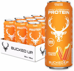 Bucked Up Lightly Carbonated Protein Soda | 25g Whey Isolate - Zero Sugar, Low Calorie, Caffeine Free, Clean Drink | Sparkling Protein Soda - 12 Pack, 16 oz Cans (Orange Cream)