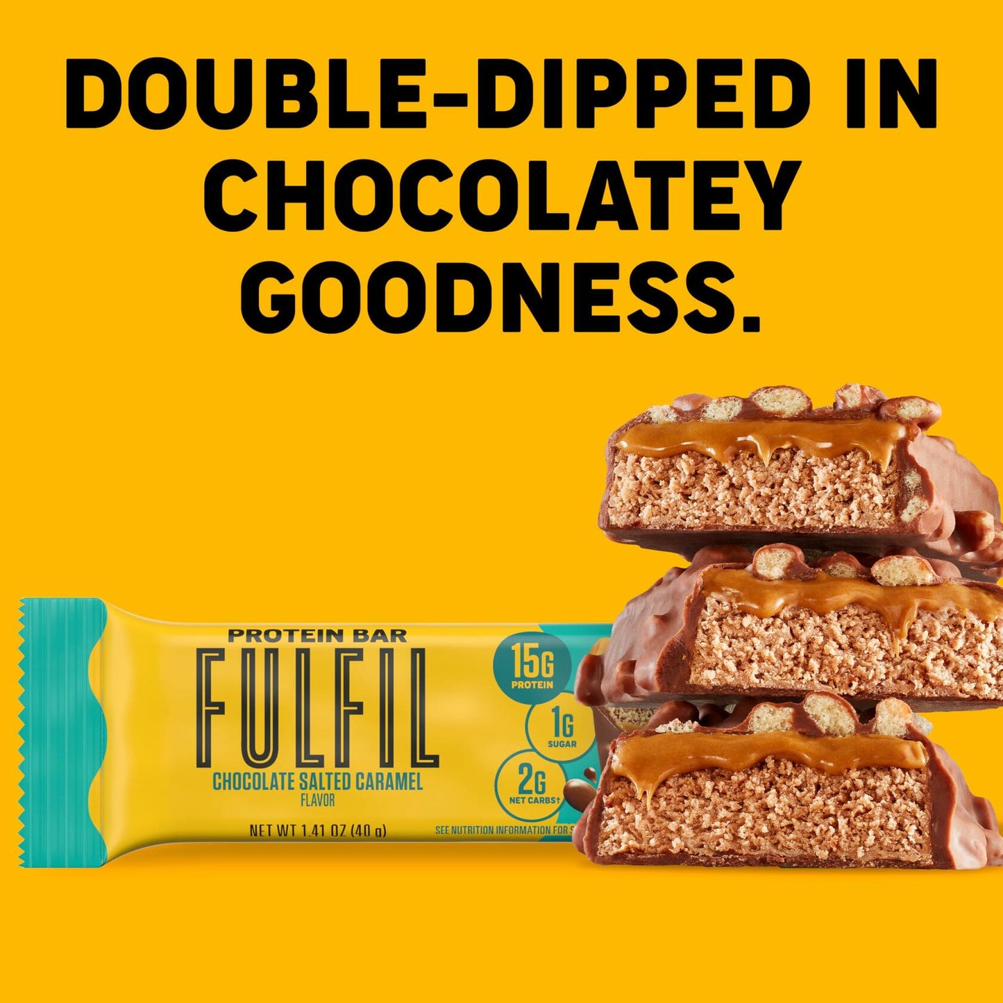 FULFIL Protein Snack Bars, Chocolate Salted Caramel Flavored, Gluten Free with 15g Protein, Pantry Staples, 12 Count