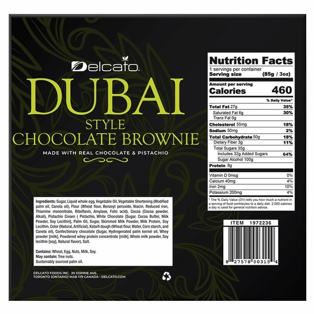 Dubai Style Chocolate Brownie with Real Pistachio, Individually Wrapped Treats - 10 Count Box