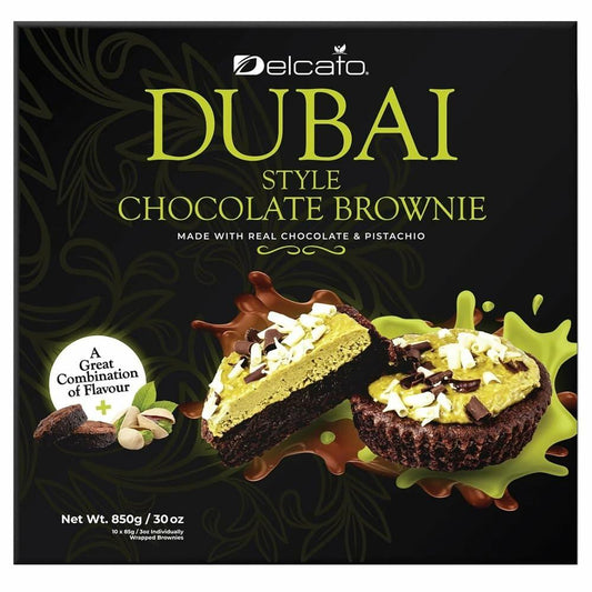 Dubai Style Chocolate Brownie with Real Pistachio, Individually Wrapped Treats - 10 Count Box