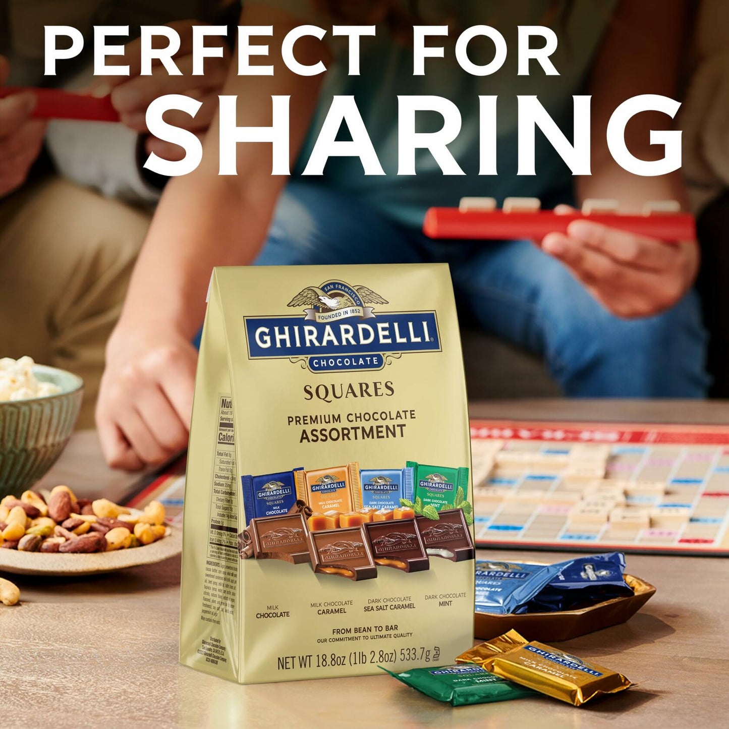 GHIRARDELLI Premium Assorted Chocolate SQUARES, 23.6 oz Bag Variety Pack of Milk, Dark, Mint, and Caramel Chocolates