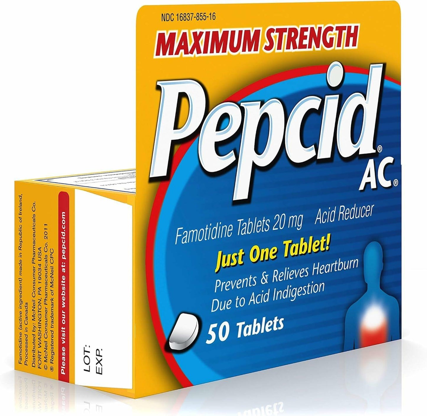 CSC 24 - Convenient 2 Pack Pepcid AC Maximum Strength Acid Reducer Prevent Relieves Heartburn Famotidine Tablets 20mg - 2 Pack of 50 Tablets (100 Tablets Total)