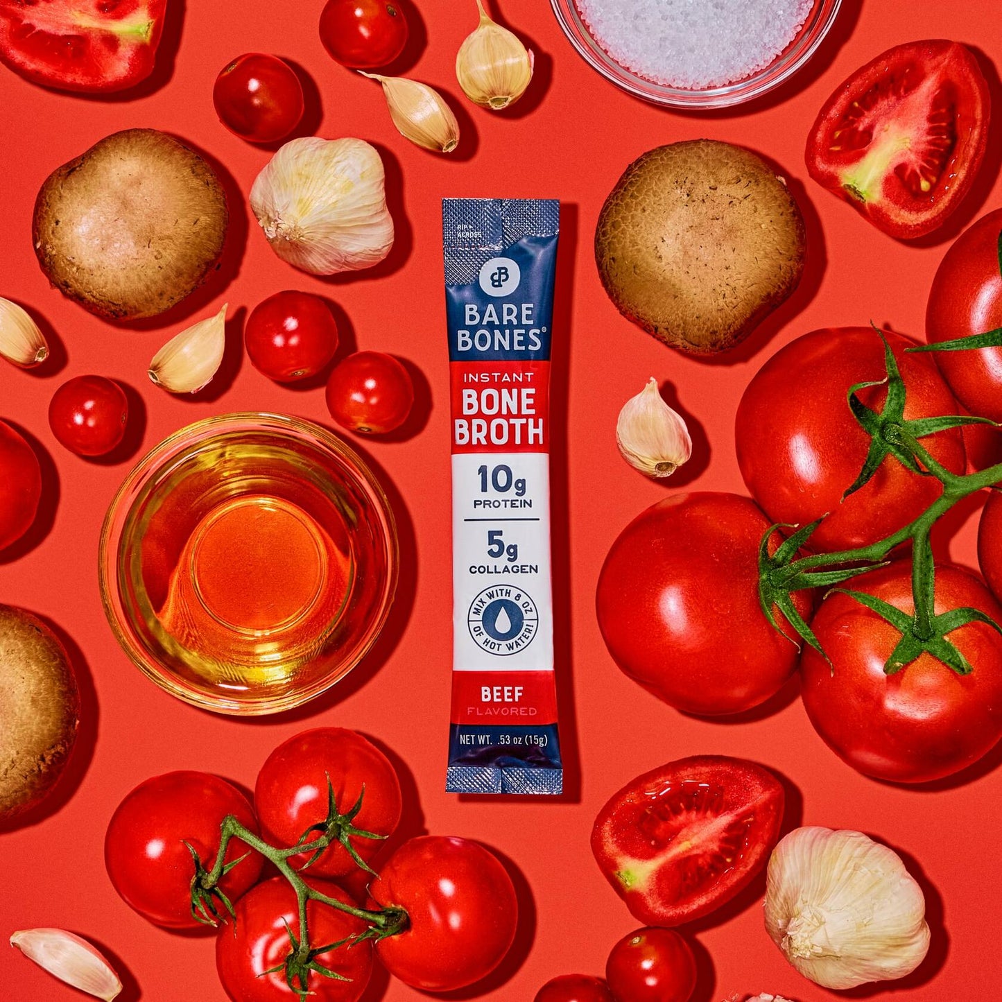 Bare Bones Beef Bone Broth Instant Powdered Mix | Rich Savory Packets on-the-Go No Artificial Flavors | 100% Grass Fed Keto & Paleo Friendly | 10g Protein | 12 Pack