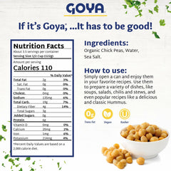 Organic Chickpeas with Sea Salt by Goya, Low Sodium Garbanzo Beans, Canned Food, Pantry Staples, Legumes Rich in Fiber, Beans Bulk 8 Pack of 15.5oz Cans