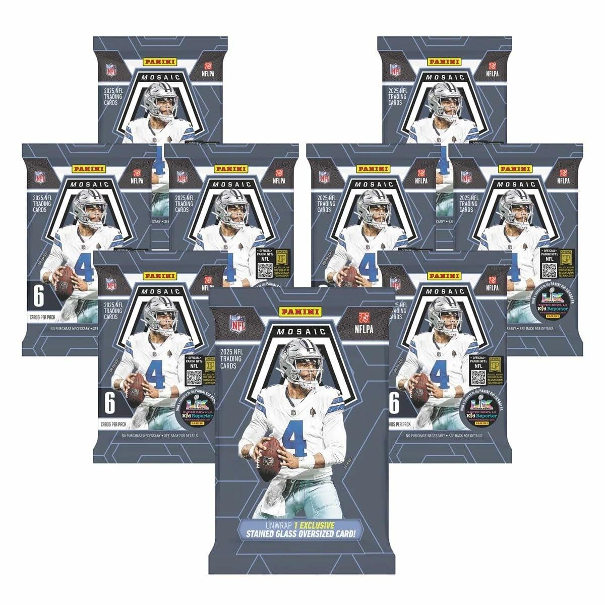 2025 Panini Mosaic Football Flagship Collection Trading Card Box (1 Stained Glass Oversized Card Per Box)
