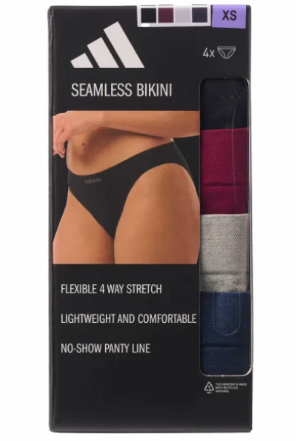 adidas womens Seamless Bikini Underwear 4-pack (US, Alpha, Large, Regular, Regular, Multi Black)