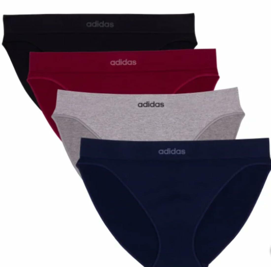 adidas womens Seamless Bikini Underwear 4-pack (US, Alpha, Large, Regular, Regular, Multi Black)