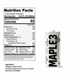 Maple 3 Organic Maple Water, 100% Natural Hydratation, Straight from a Tree, 1 Ingredient (Maple Sap), 46 Essential Bioactive Compounds, Electrolytes & Minerals, No Sugar Added, Low in Calories, No