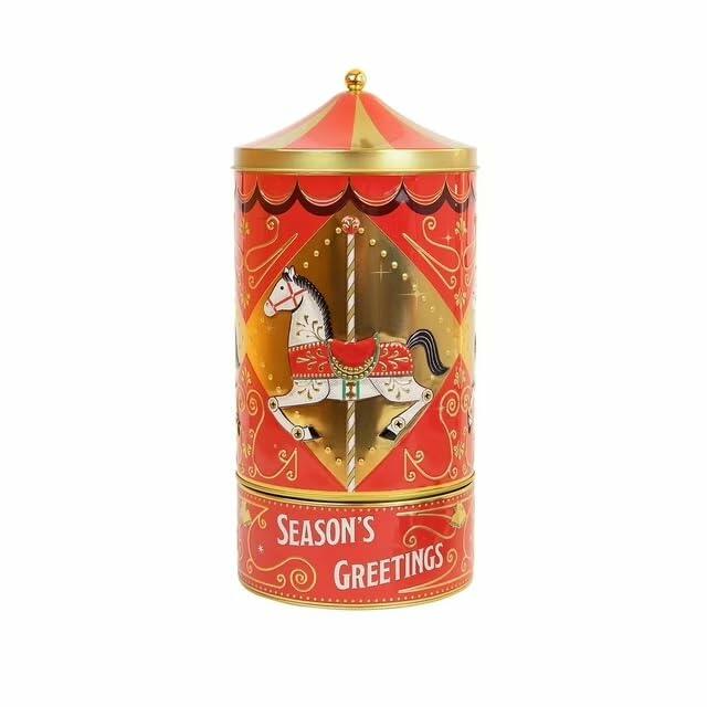 Rotatings Musical Carousel Holiday Tin, Belgian Chocolate Pearls, Season's Greetings Design, 8.11oz Decorative Container