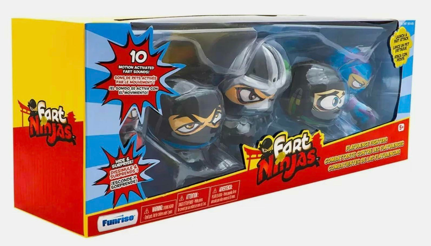 Funrise Fart Ninjas 5-Pack – Motion Activated Action Figures with 10 Fart Sounds – Funny Collectibles with Ninja Combat Poses & Colorful Armor (2 Ninjas, 2 Grenades, 1 Ninja XL)