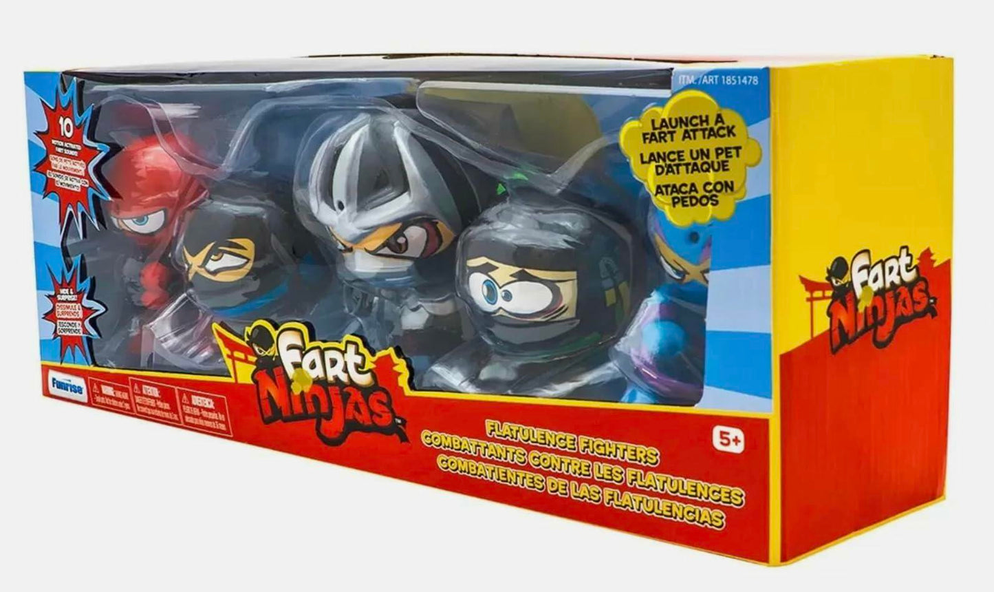 Funrise Fart Ninjas 5-Pack – Motion Activated Action Figures with 10 Fart Sounds – Funny Collectibles with Ninja Combat Poses & Colorful Armor (2 Ninjas, 2 Grenades, 1 Ninja XL)