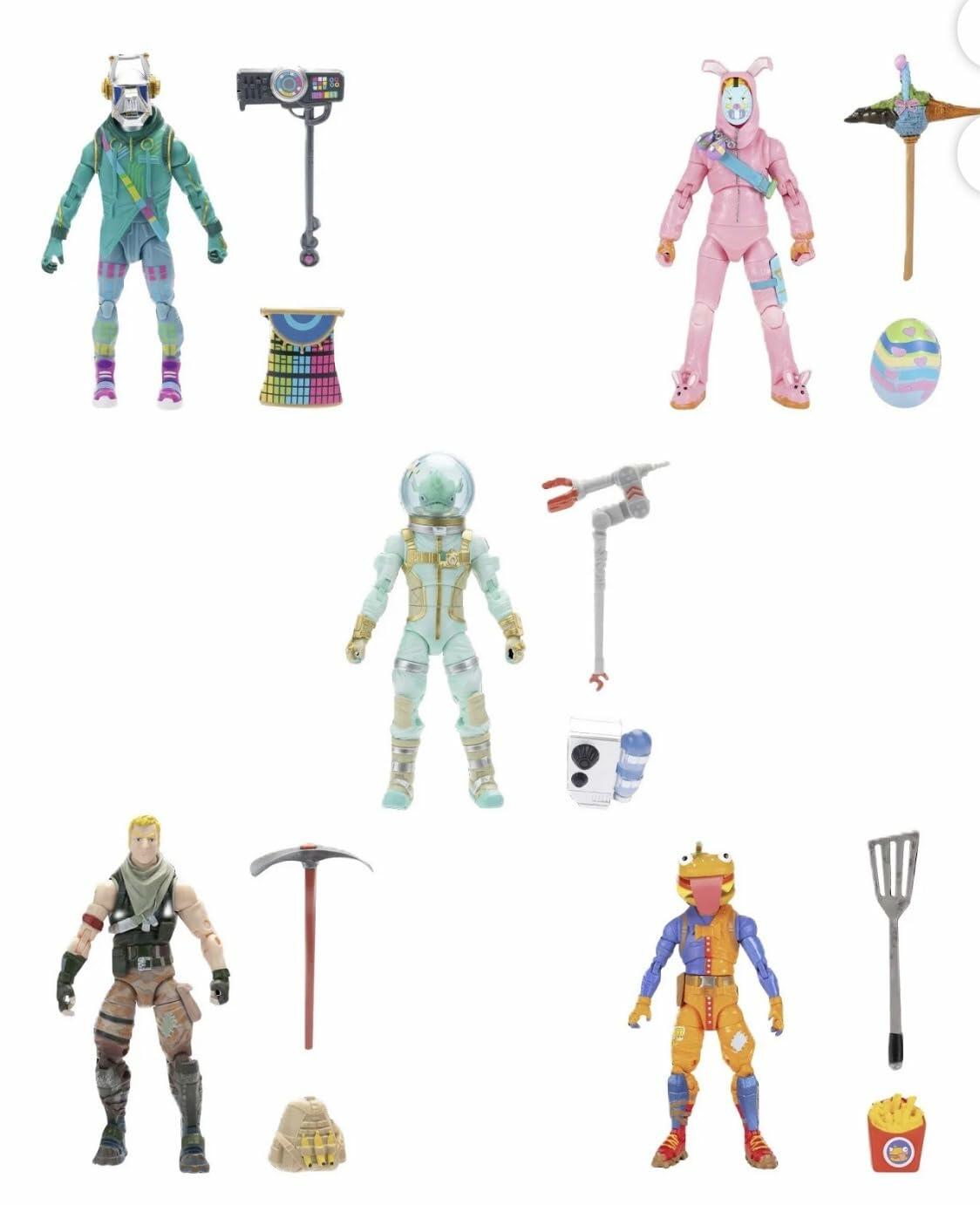 Fortnite Action Figure 5-Pack Set with Virtual Items, Deep Frost Wrap, Leviathan, DJ Yonder, Jonesy, Rabbit Raider, 15 Pieces, Ages 8+