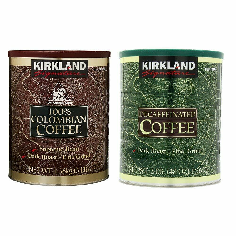 Kirkland Signature 100% Colombian Coffee and Dark Rost Fine Grind Decaf Arabica Coffee Bundle-Includes Kirkland Signature Colombian Coffee(3 LB) Kirkland Signature Decaf Arabica Coffee, 48 Ounce