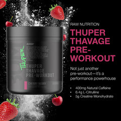 RAW Thuper Thavage Pre Workout Powder - High-Stim Preworkout with Creatine, Beta Alanine, L-Citrulline & Caffeine - Chris Bumstead Gym & Fitness Supplement for Men & Women - Cherry Berry