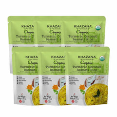 Khazana Turmeric Coconut Organic Basmati Rice - Ready to Heat (6-Pack, 8.8oz) - Authentic, Aromatic & Flavorful Indian Grain - Non-GMO, Vegan, Gluten-Free, Kosher - Microwaveable Instant Rice in 90 Seconds