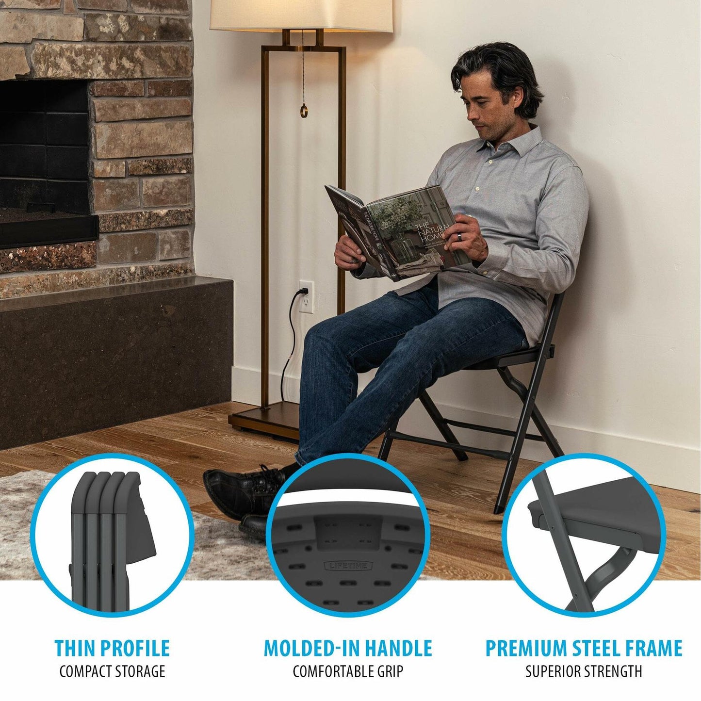 LIFETIME Folding Chairs, Heavy Duty Foldable Chair Contoured for Comfort, 4-Pack