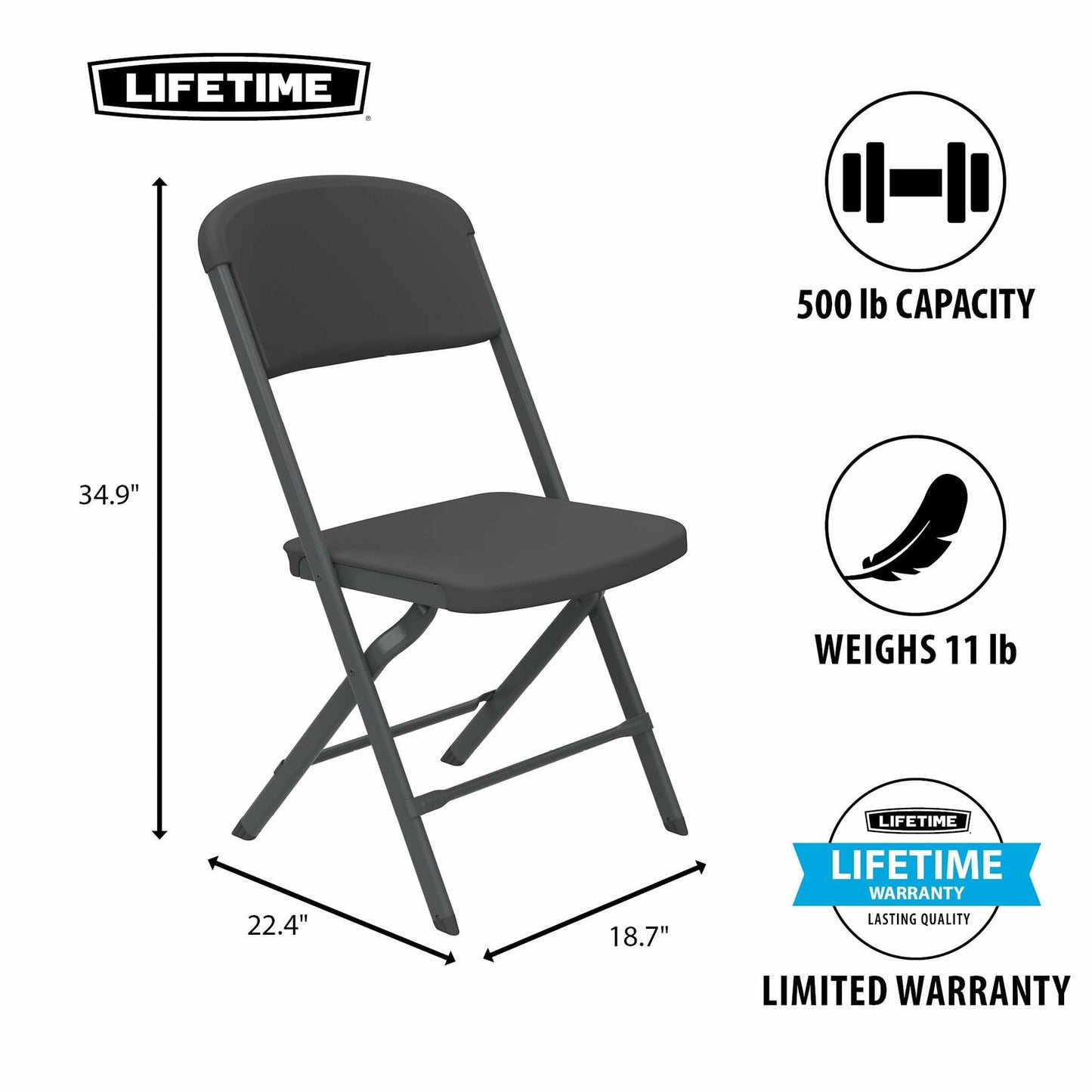 LIFETIME Folding Chairs, Heavy Duty Foldable Chair Contoured for Comfort, 4-Pack