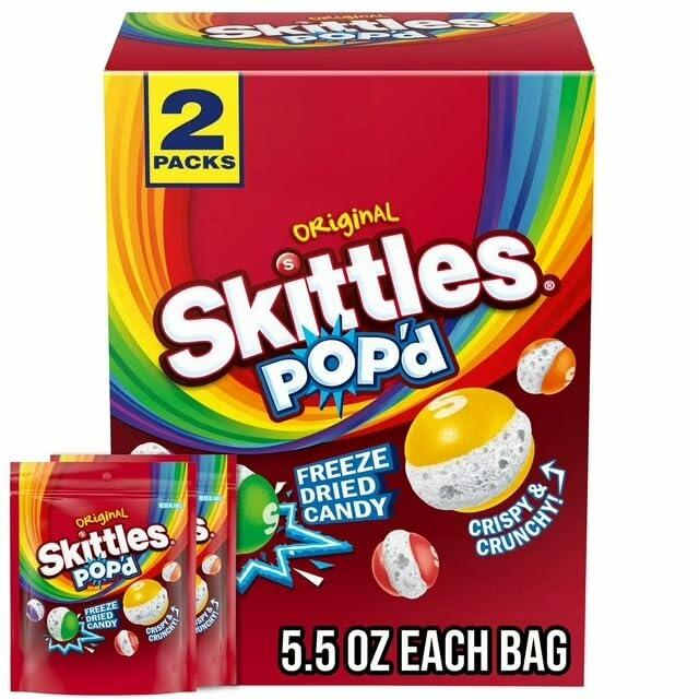 Skitles Pop'd Originals Freeze Dried, Resealable Candy, 5.5 oz, 2 pk.