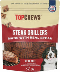 Top Chews Steak Grillers for Dogs, 32 oz - Made with Real Steak; Beef is The #1 Ingredient; No Artificial Flavors; No Artificial Preservatives. - Package May Vary