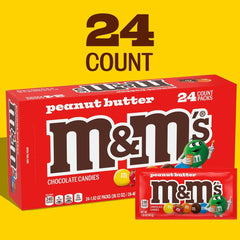 M&M'S Peanut Butter Chocolate Candy, Singles Size, 1.63-Ounce 24-Count Box