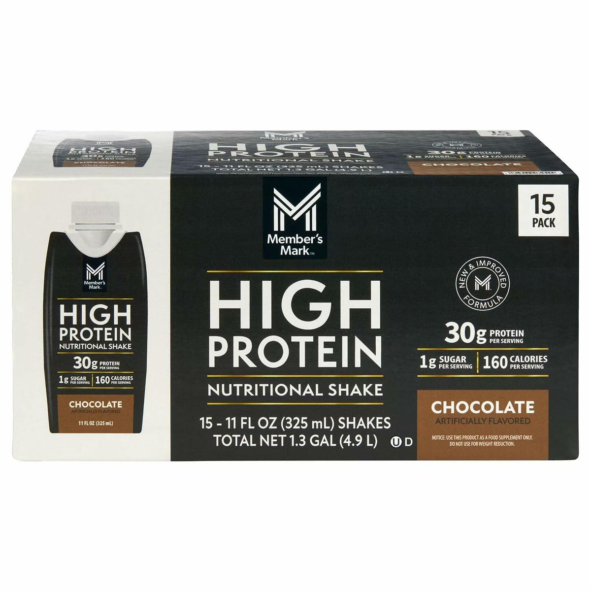 Member's Mark 30g High Protein Nutritional Shake, Chocolate, 11 Fl Oz (15 Pack)