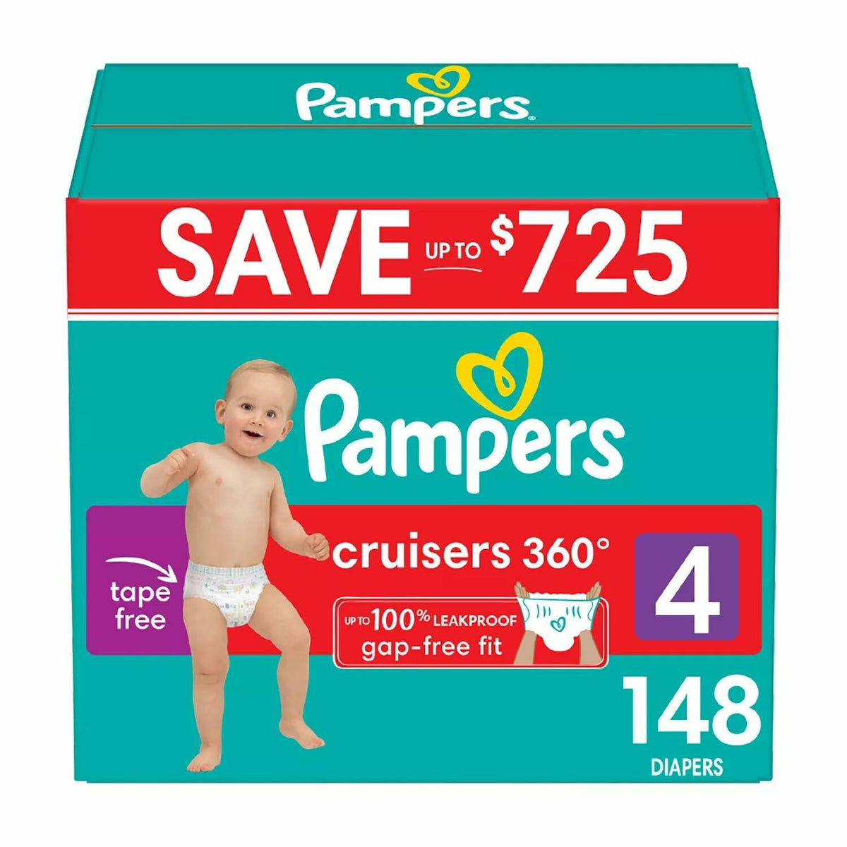 Pampers Cruisers 360 Diapers Gap-Free Fit, Size 4 (22-37 Pounds), 148 Count