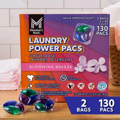 Member's Mark Laundry Detergent Power Pacs, Blooming Breeze, 130 Count