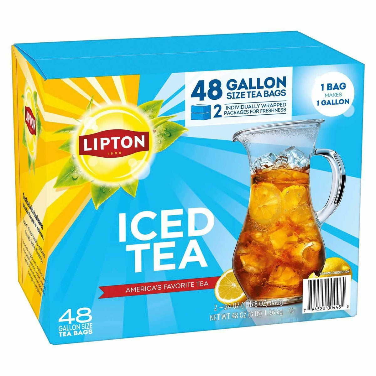 Lipton Iced Tea, Gallon Size Tea Bags, 48 Count