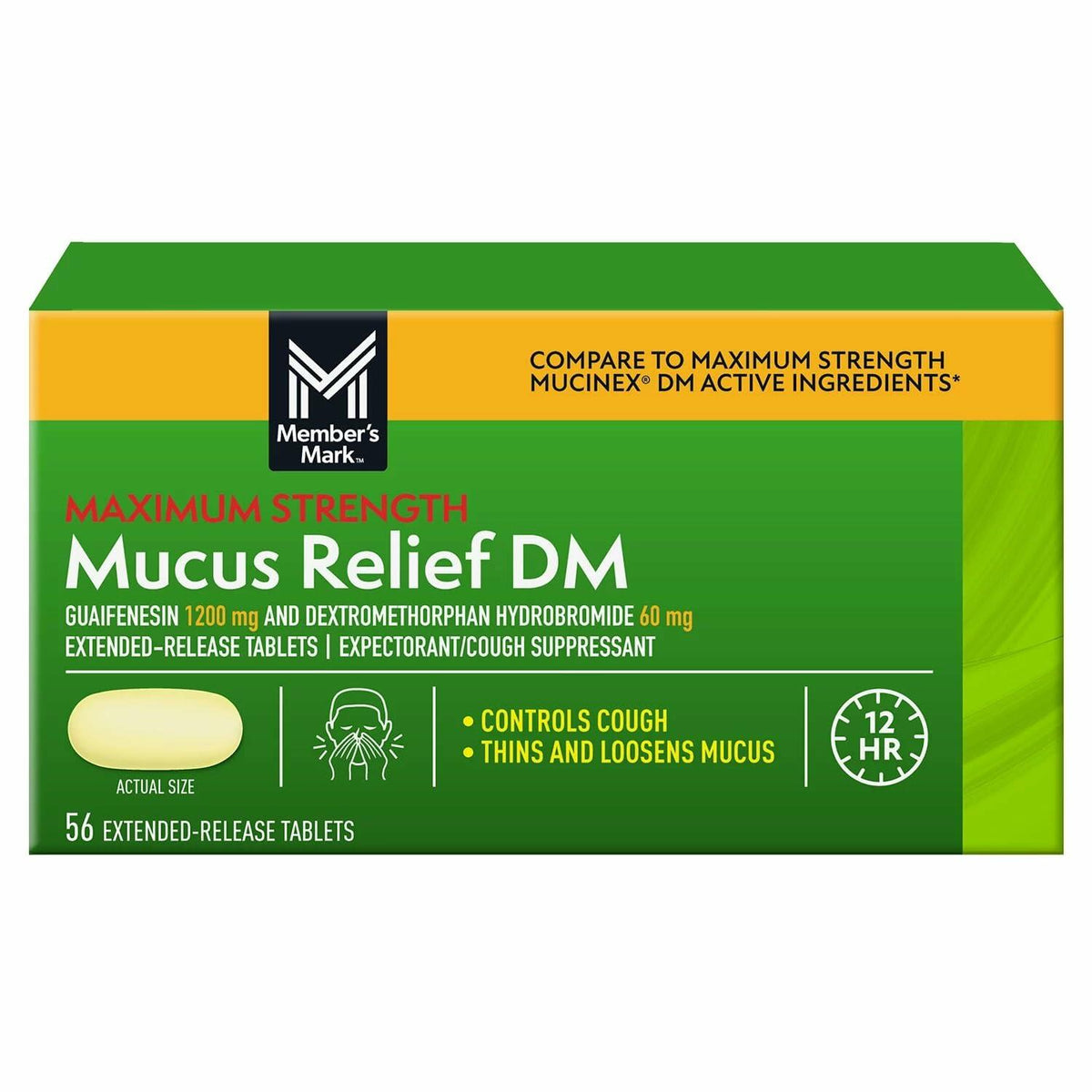 Member's Mark Maximum Strength Mucus-DM ER Tablets, 1200 mg/60 mg, 56 Count