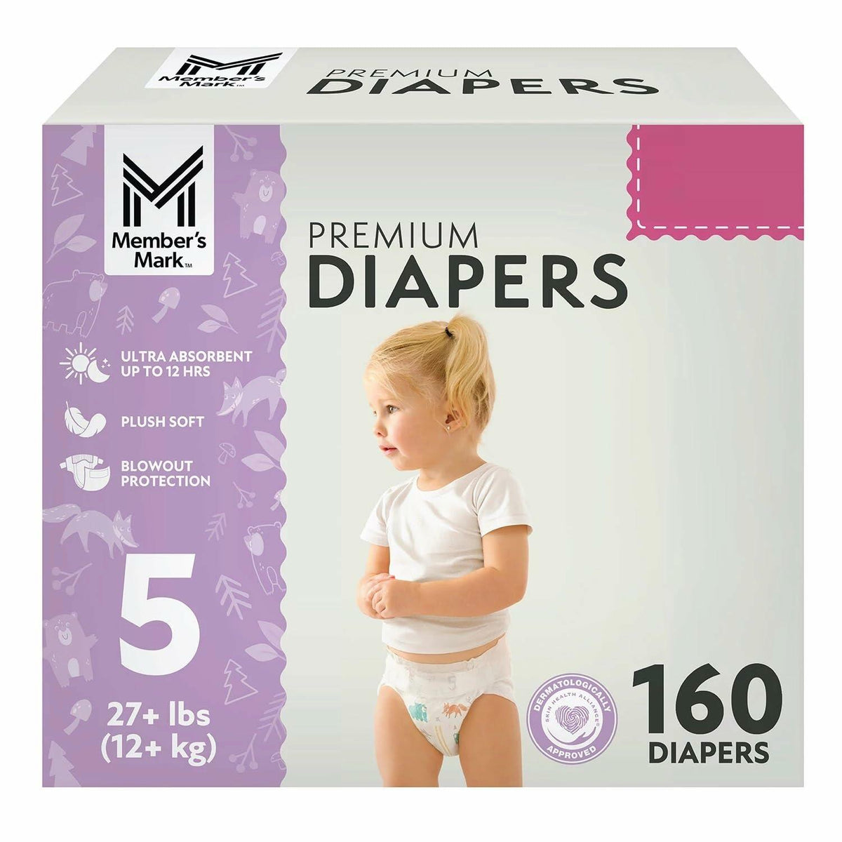 Member's Mark Premium Baby Diapers, Size 5 (27+ Pounds), 160 Count
