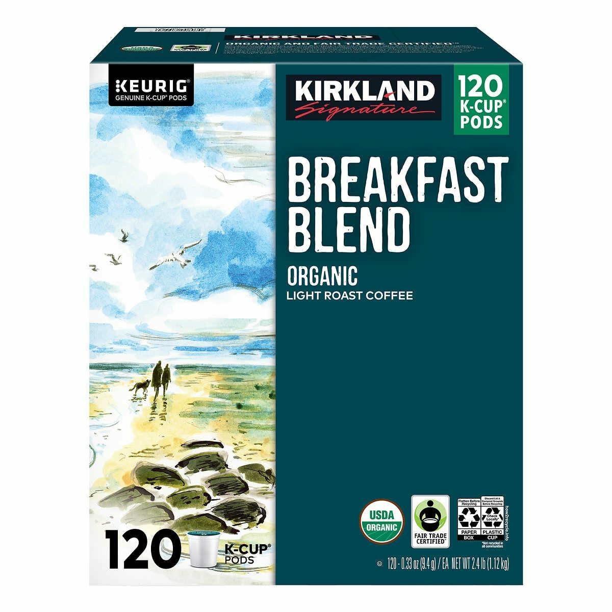 Kirkland Signature Coffee Organic Breakfast Blend K-Cup Pod, 120 Count