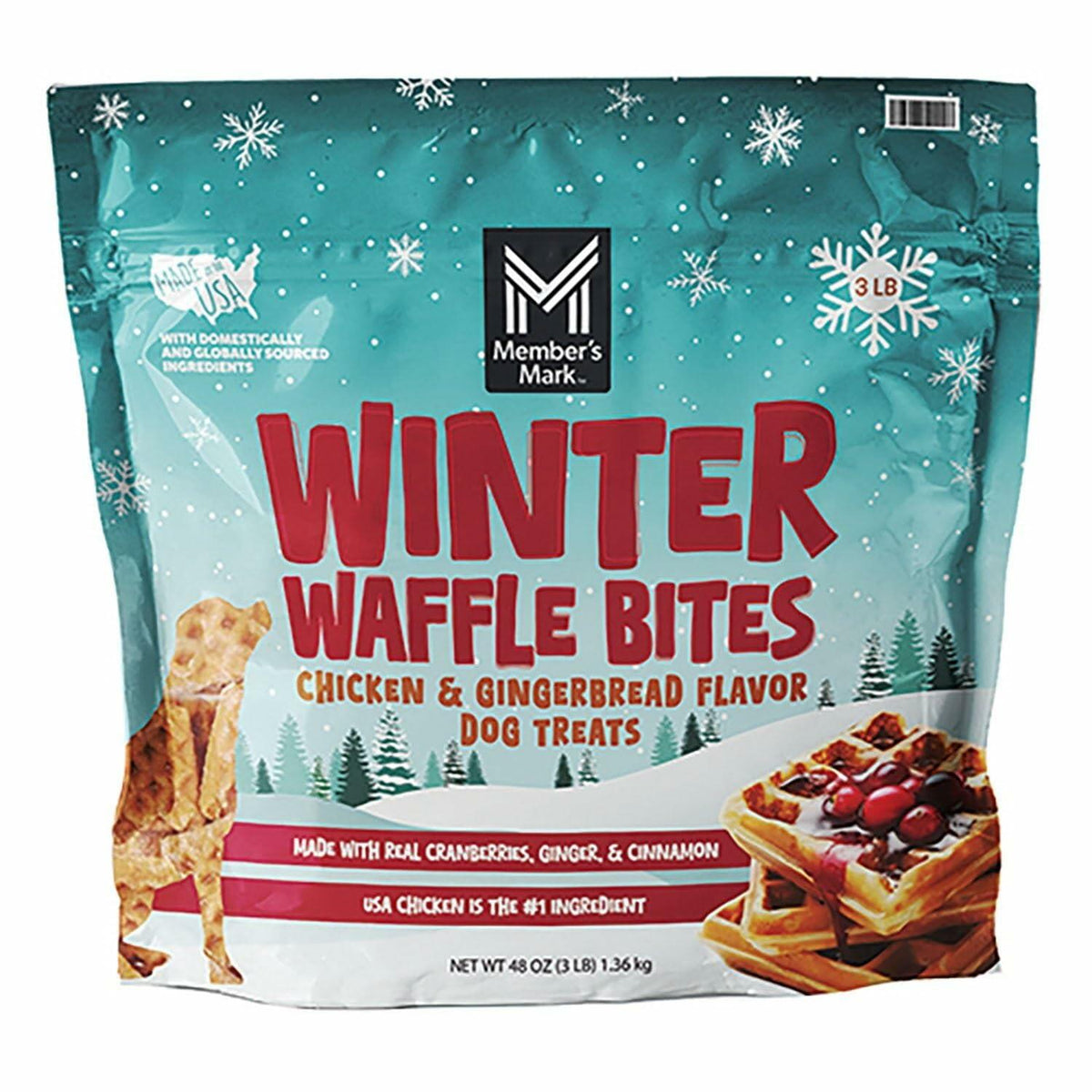 Member's Mark Winter Waffles Chicken & Gingerbread Flavor Dog Treats, 3 Pounds