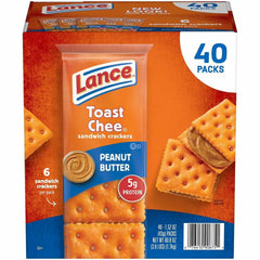 Lance Toast Chee Peanut Butter Sandwich Crackers, 5g Protein, 40 Packs, 6 Crackers per Pack 1 Box