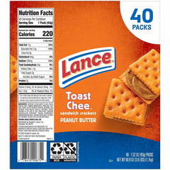 Lance Toast Chee Peanut Butter Sandwich Crackers, 5g Protein, 40 Packs, 6 Crackers per Pack 1 Box
