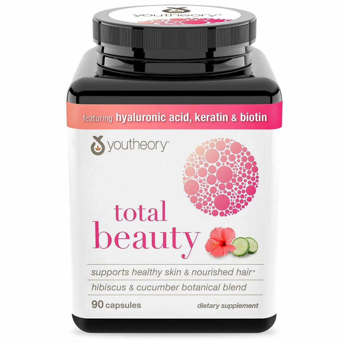 Youtheory Total Beauty, Hibiscus and Cucumber Botanical Blend. 90 Capsules